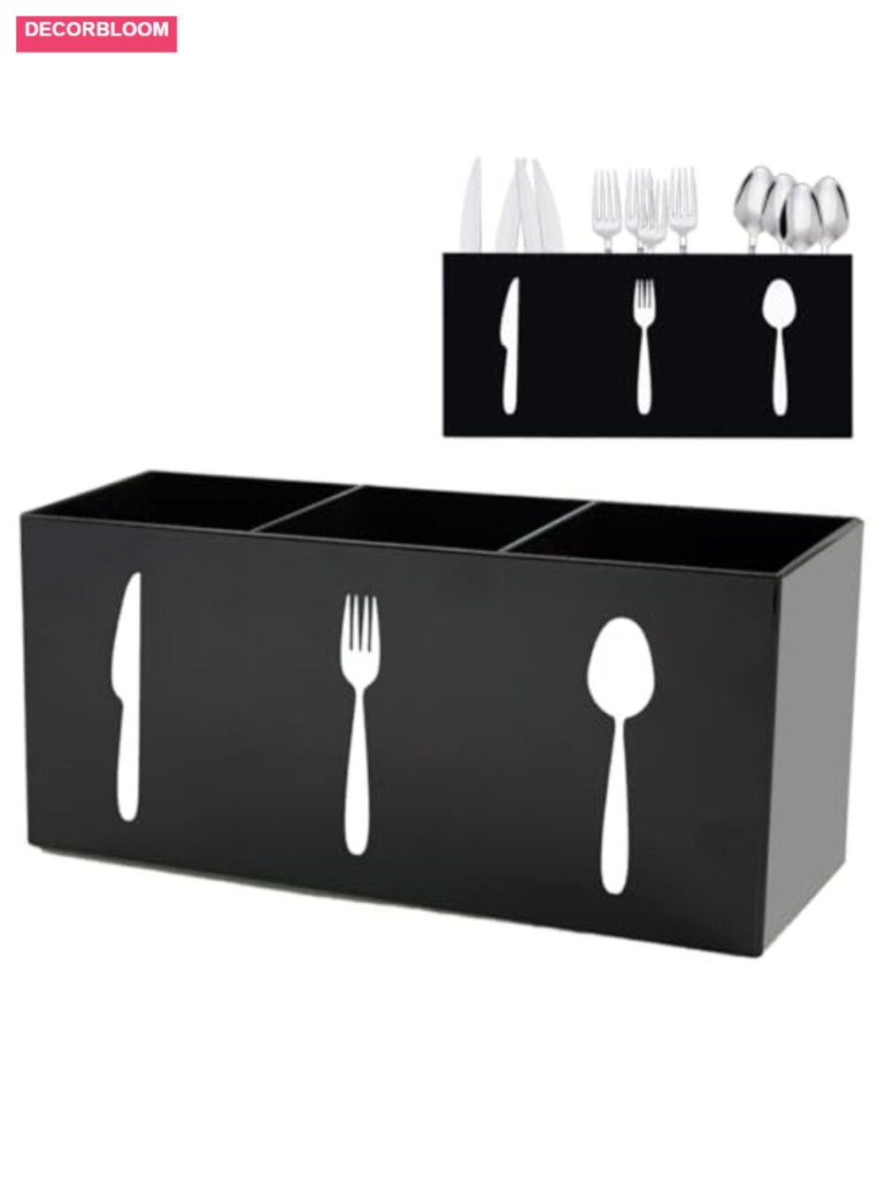 Acrylic Silverware Holder Spoon Fork Organizer Labeled Compartment